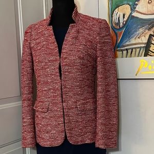 Talbots Women's Tweed Red, Ivory, Black Jacket Size 2 Petite.